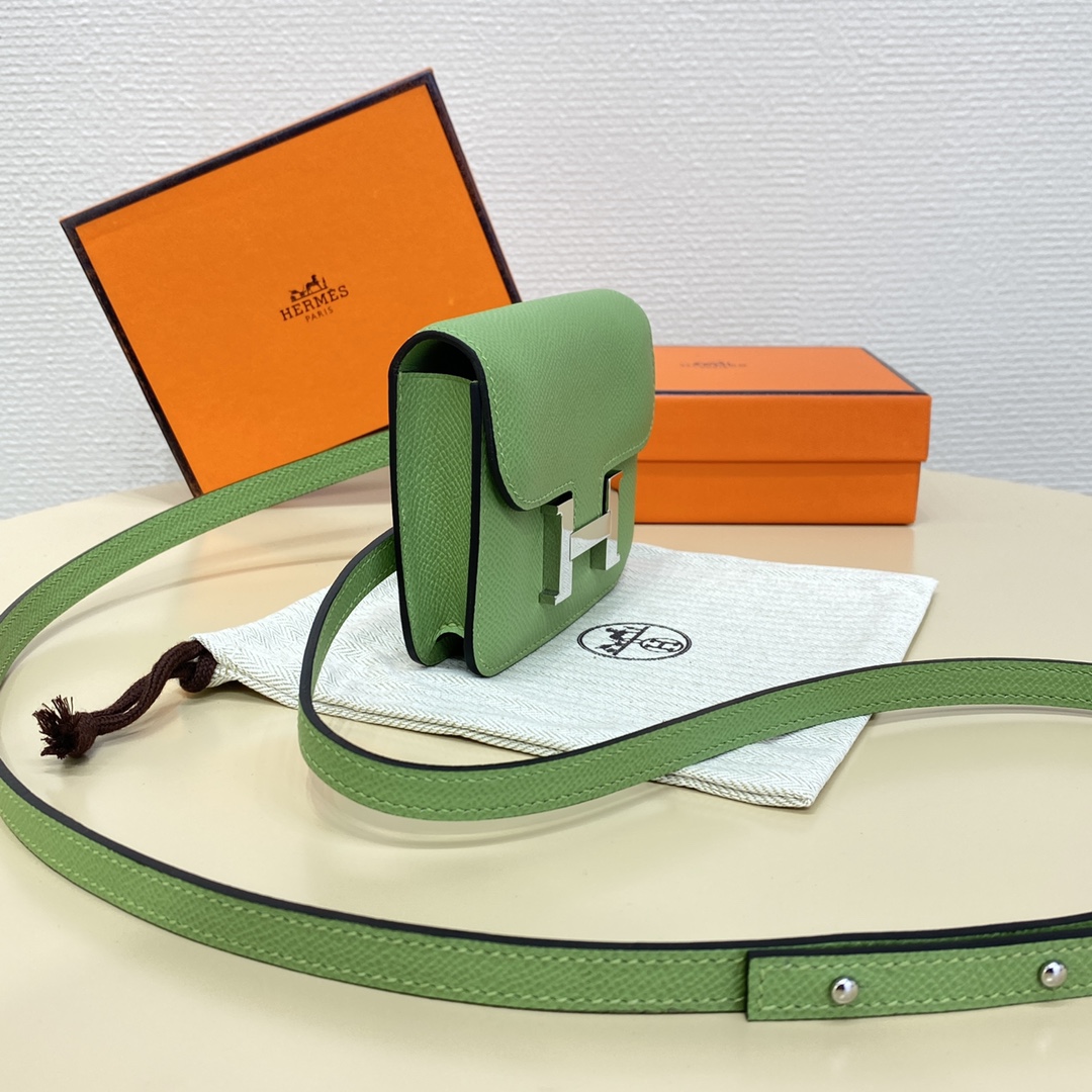 Hermes Constance Slim Wallet Belt Bag In Green Kiwi Epsom Leather